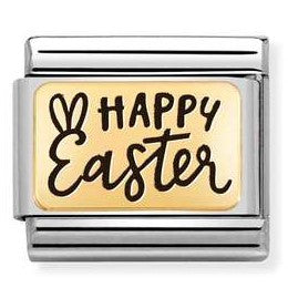 030166/32 Classic 18ct Yellow Gold plate with Happy Easter enrgaving