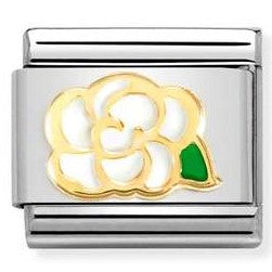 030272/79 Classic 18ct Yellow Gold and Enamel White Camelia