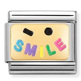 030284/56 Classic 18ct Yellow Gold Plate with Enamel SMILE