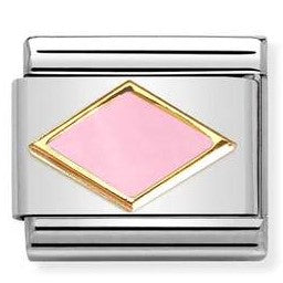 030285/49D Classic 18ct Yellow Gold and Enamel Rhombus Pink (Pale)