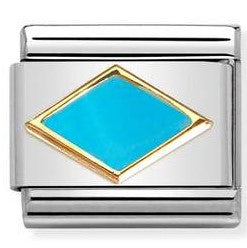 030285/53D Classic 18ct Yellow Gold and Enamel Rhombus Turquoise (Blue)