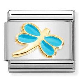 030285/58 Classic steel, enamel, 18k gold TURQUOISE dragonfly