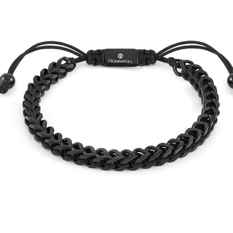 B-YOND bracelet, steel, nautical cord FISHBONE Black