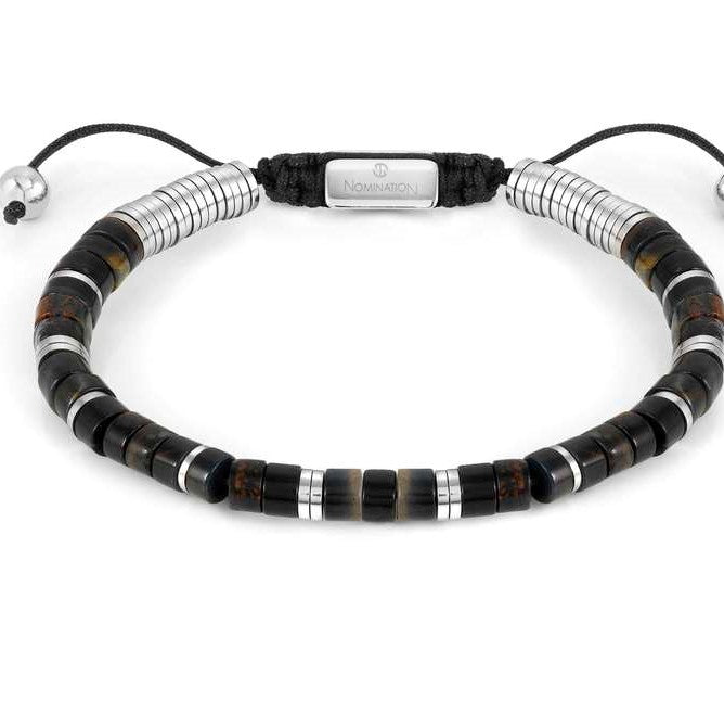 INSTINCT STYLE bracelet,steel, stones BLACK AND BROWN JASPER