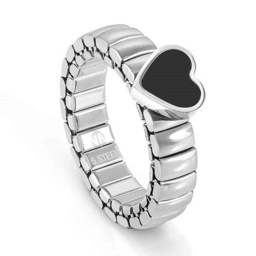 XTE XSMALL ring ed. LIFE , steel, stone Black Agate Heart