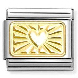 030121/58 NEW Classic 18ct Yellow Gold Heart with Etched Plate Link