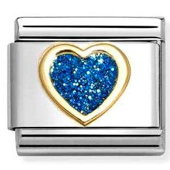 030220/07 NEW Classic 18ct Yellow Gold Heart with Glitter Enamel Heart BLUE