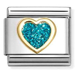 030220/08 Classic GLITTER,steel, enamel, 18k gold LIGHT BLUE heart