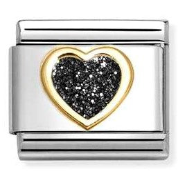 030220/10 NEW Classic 18ct YG Heart with Glitter Enamel Heart BLACK