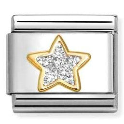 030220/19 NEW Classic 18ct YG Star with Glitter Enamel Silver