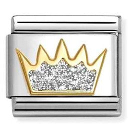 030220/21 NEW Classic 18ct YG Crown with Glitter Enamel Silver