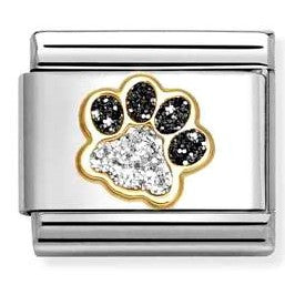 030220/22 NEW Classic 18ct YG Pawprint with Glitter Enamel Black & Silver Link
