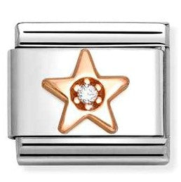 430305/37 NEW Classic 9ct Rose Gold Star with WHITE CZ Link