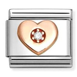 430305/39 NEW Classic 9ct Rose Gold Heart with WHITE CZ Link