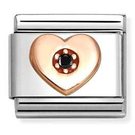 430305/40 NEW Classic 9ct Rose Gold Heart with BLACK CZ Link