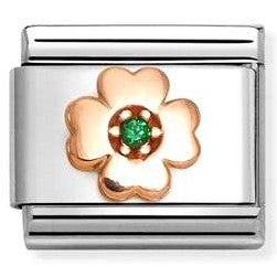 430305/44 NEW Classic 9ct Rose Gold FOUR LEAF CLOVER with GREEN CZ Link