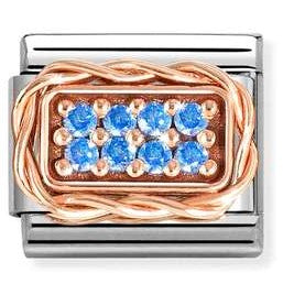 430318/05 NEW Classic 9ct Rose Gold LIGHT BLUE CZ PAVE Link