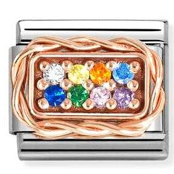 430318/17 NEW Classic 9ct Rose Gold RAINBOW (multicoloured) CZ PAVE Link