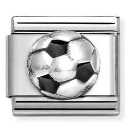 330204/27 NEW Classic Sterling Silver Football with Black Enamel Link