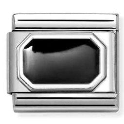 330206/34 NEW Classic Sterling Silver Black Enamel Rectangle Link