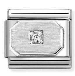 330311/17 NEW Classic Sterling Silver Rectangle with White CZ Link