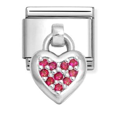 331800/26 NEW Classic Sterling Silver Drop Heart Link with Red CZ Stones
