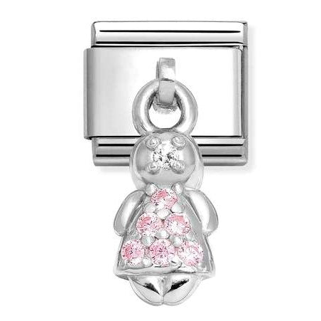 331800/28 NEW Classic Sterling Silver Drop GIRL Link with PINK CZ Stones