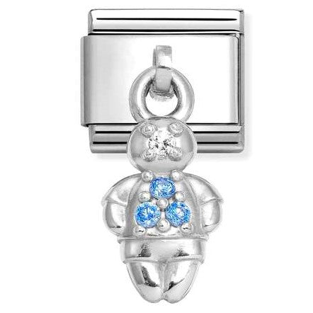 331800/29 NEW Classic Sterling Silver Drop BOY Link with BLUE CZ Stones