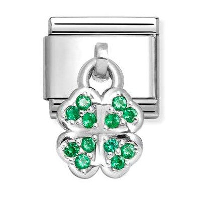 331800/30 NEW Classic Sterling Silver Drop Four Leaf Clover Link with Green CZ Stones