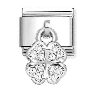 331800/31 NEW Classic Sterling Silver Drop Four Leaf Clover Link with WHITE CZ Stones