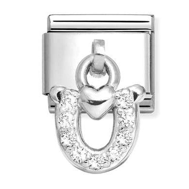 331800/32 NEW Classic Sterling Silver Drop HorseShoe with Heart Link with CZ Stones