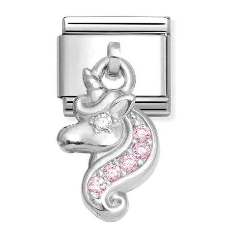331800/36 NEW Classic Sterling Silver Drop Unicorn Link with Pink CZ Stones