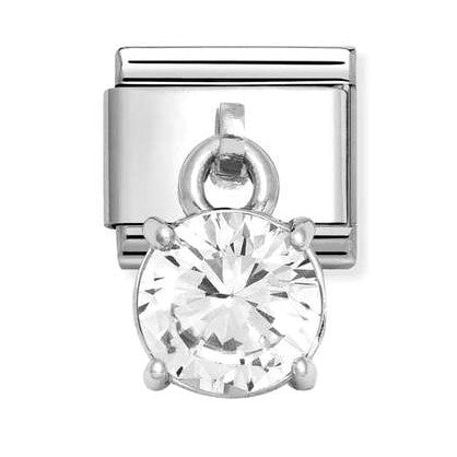 331812/09 NEW Classic Sterling Silver Drop Round Brilliant Cut CZ Link