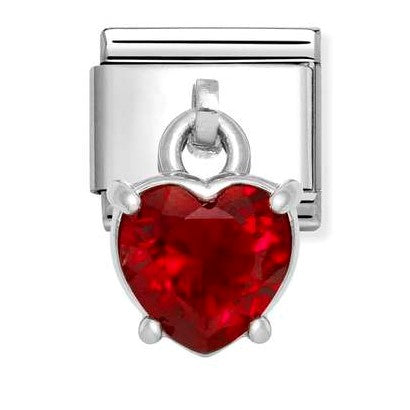 331812/13 NEW Classic Sterling Silver Drop Heart RED Cut CZ Stone Link