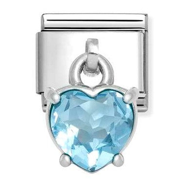 331812/15 NEW Classic Sterling Silver Drop Heart Cut Pale BLUE CZ Stone Link