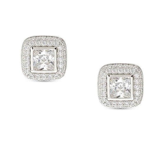 240407/036 DOMINA Sterling Silver Cubic Zirconia pavé Square Stud Earrings