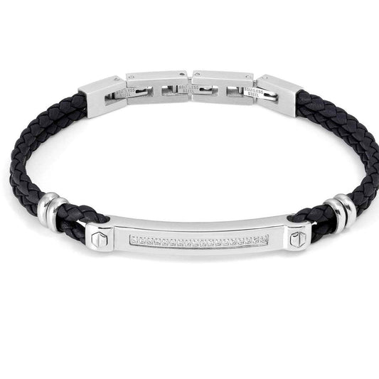 133001/001 MANVISION bracelet,steel, cz, BLACK synthetic leather WHITE
