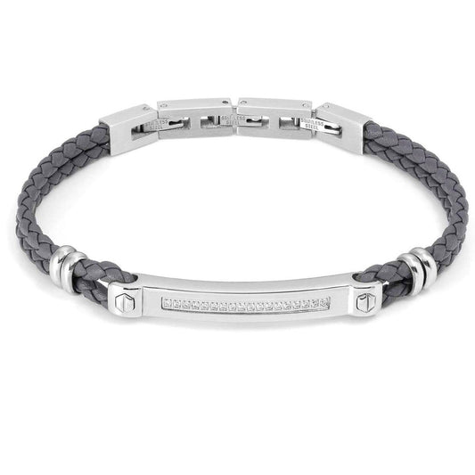 MANVISION bracelet, steel, cz , GRAY synthetic leather WHITE1333002/001