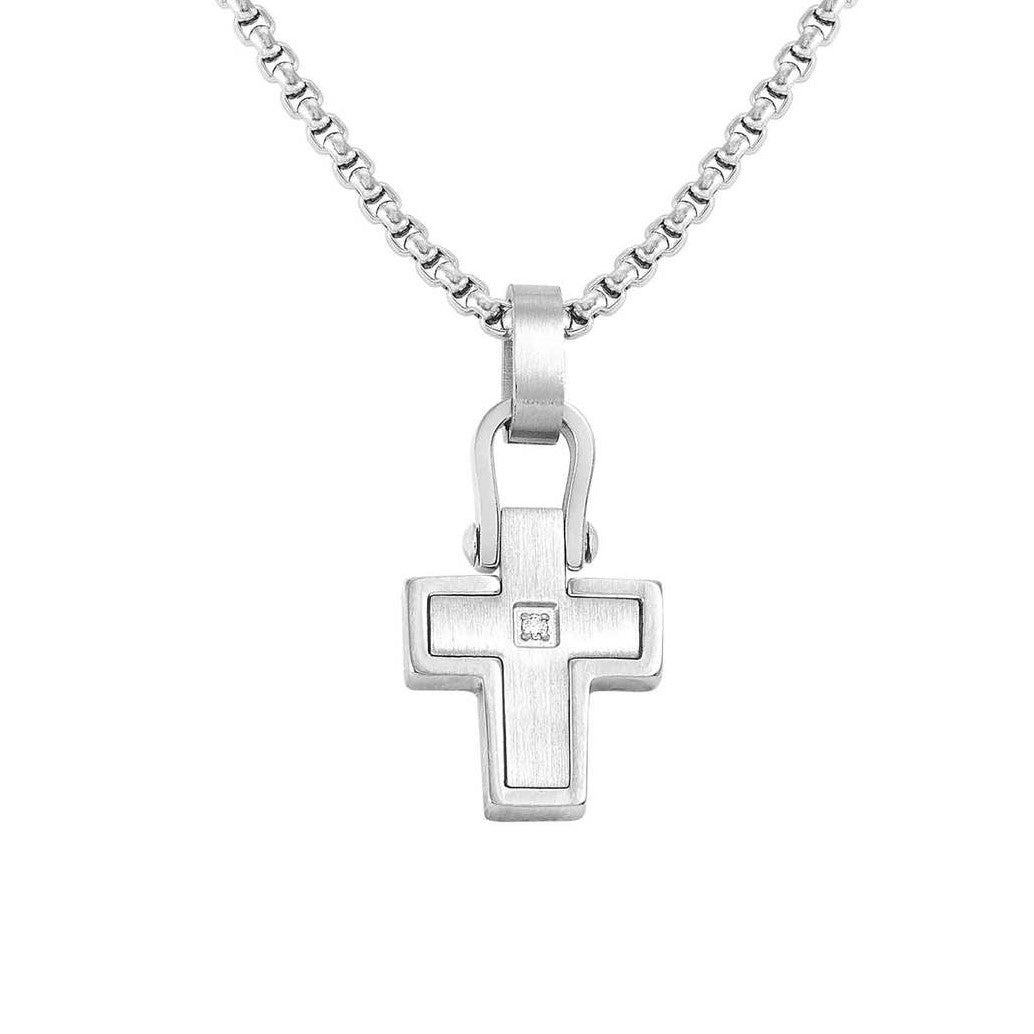 MANVISION necklace,steel, cz CROSS WHITE 133005/001