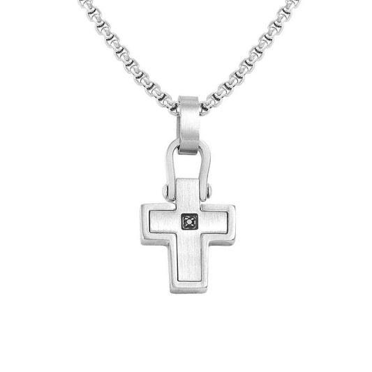 MANVISION necklace,steel, cz CROSS BLACK 133005/007