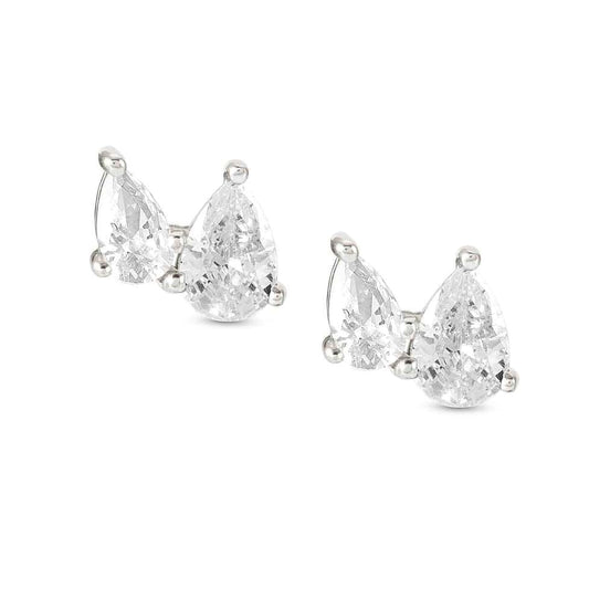 149813/001 COLOUR WAVE Sterling Silver Double Pear Shaped CZ Stud Earrings