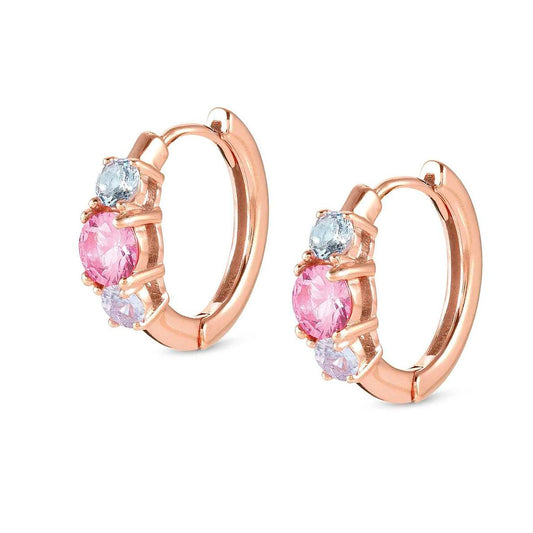 149822/011 COLOUR WAVE SS RGP Mixed CZ Embellished Hoop Earrings