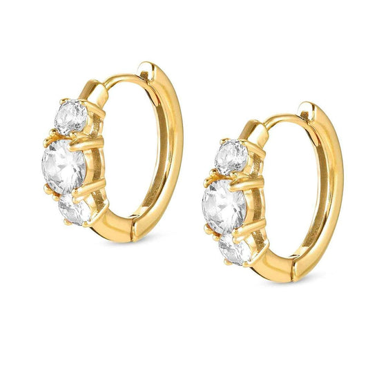 149822/012 COLOUR WAVE SS YGP White CZ Embellished Hoop Earrings