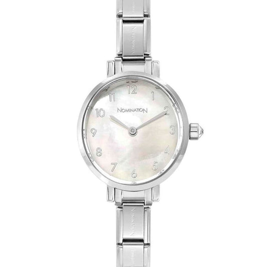 076038/008 PARIS watch with steel strap OVAL with cz WHITE mother-of-pearl