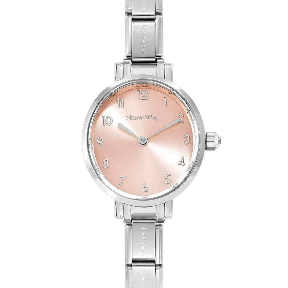 076038/014 PARIS watch with steel strap OVAL with cz Pink