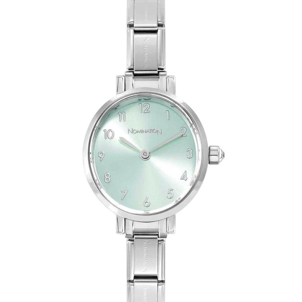 076038/032 PARIS watch with steel strap OVAL with cz Green Water