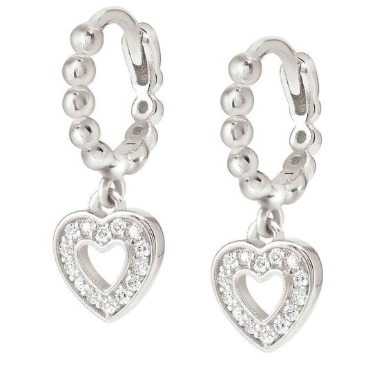 240507/009 LOVECLOUD Silver Mini Hoop Heart Drop CZ Earrings