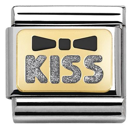 030280/36D Composable Classic ELEGANCE (engraved) in stainless steel? 18k gold and enamel (36_Black Bow and KISS in silver)