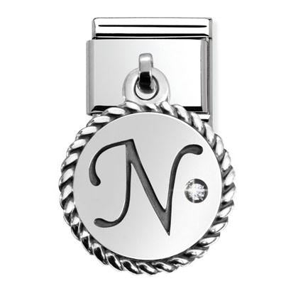 331809/14D Composable Classic LETTERS in stainless steel and silver CHARMS 925 oxy. (14_N)