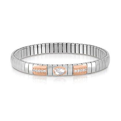 Extension bracelet in stainless steel with 9K rose gold  Zirconia and 1 faceted CZ (010_White)